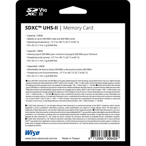 1023143_B.jpg - Wise 128GB SD-N UHS-II SDXC V90 Memory Card